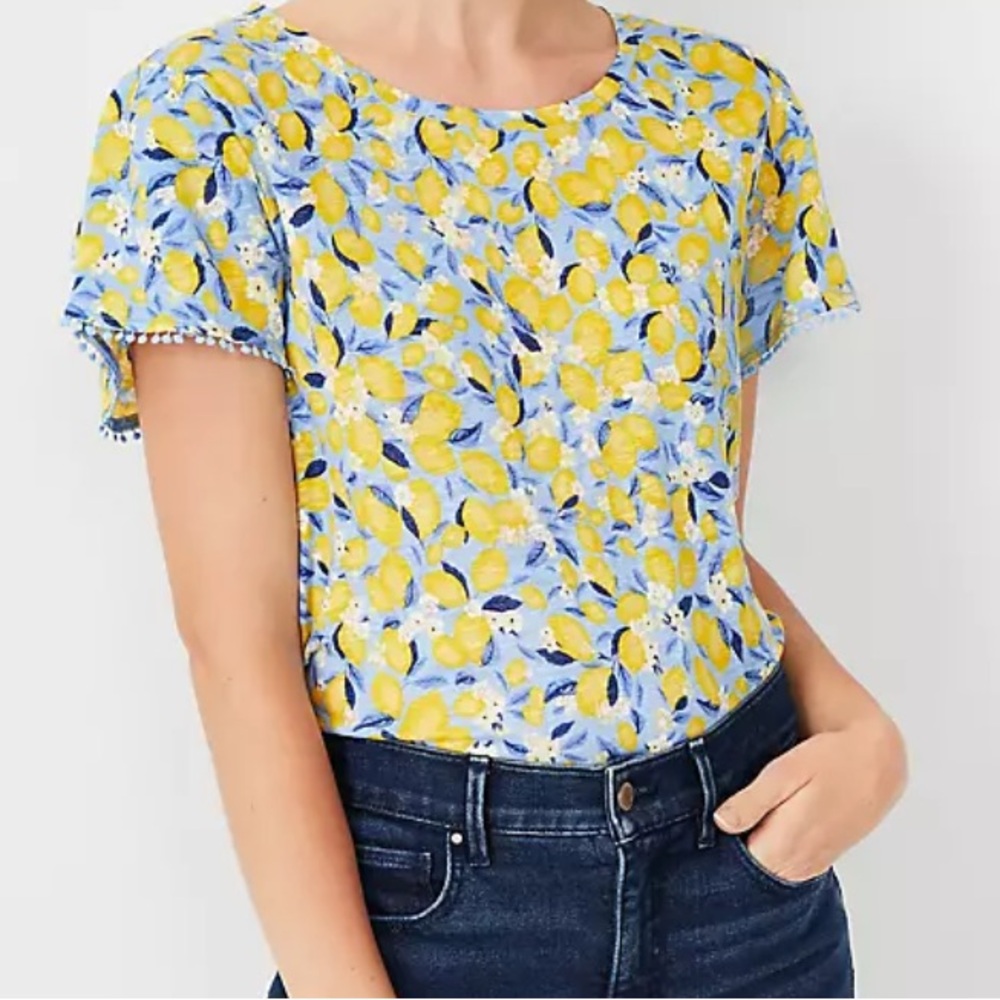 Lemon Blossom Bobble Petal Sleeve Pure Linen Tee